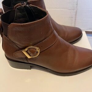 Boots Chestnut Ankle Booties with Gold Buckle